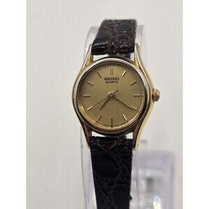 Vintage Seiko Ladies' 20mm Gold Tone Watch. New Real Alligator Leather + Battery